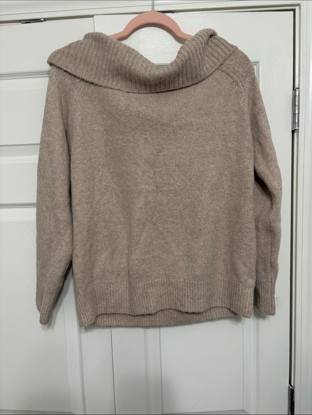 Women's Taupe Fold-Over Cowl Sweater